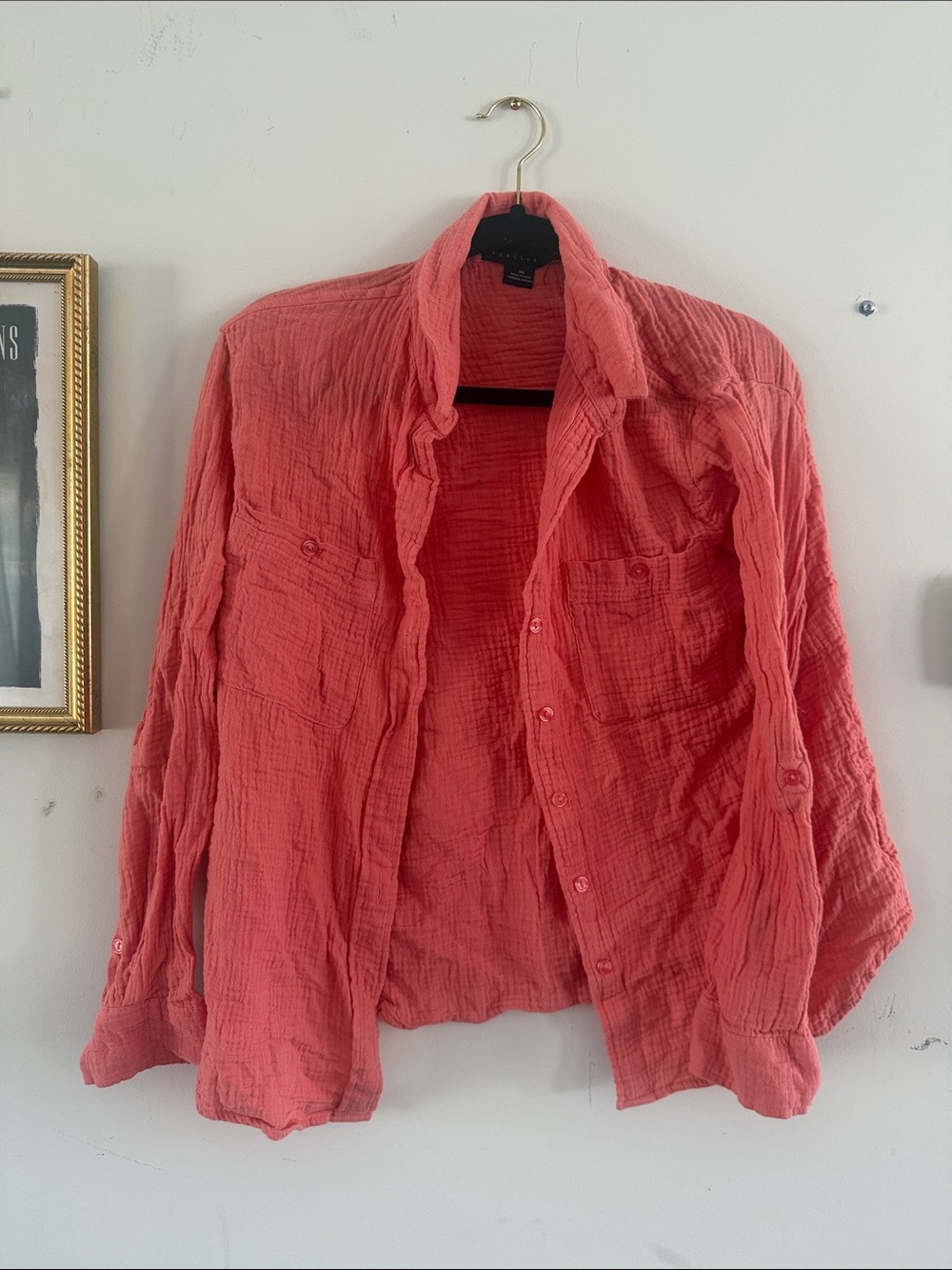 Sanctuary Coral Button-Up Crinkled Shirt